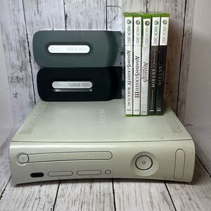 XBox 360 Console with Cords and 5 Games 60GB HDD and 120GB HDD Assasins Creed